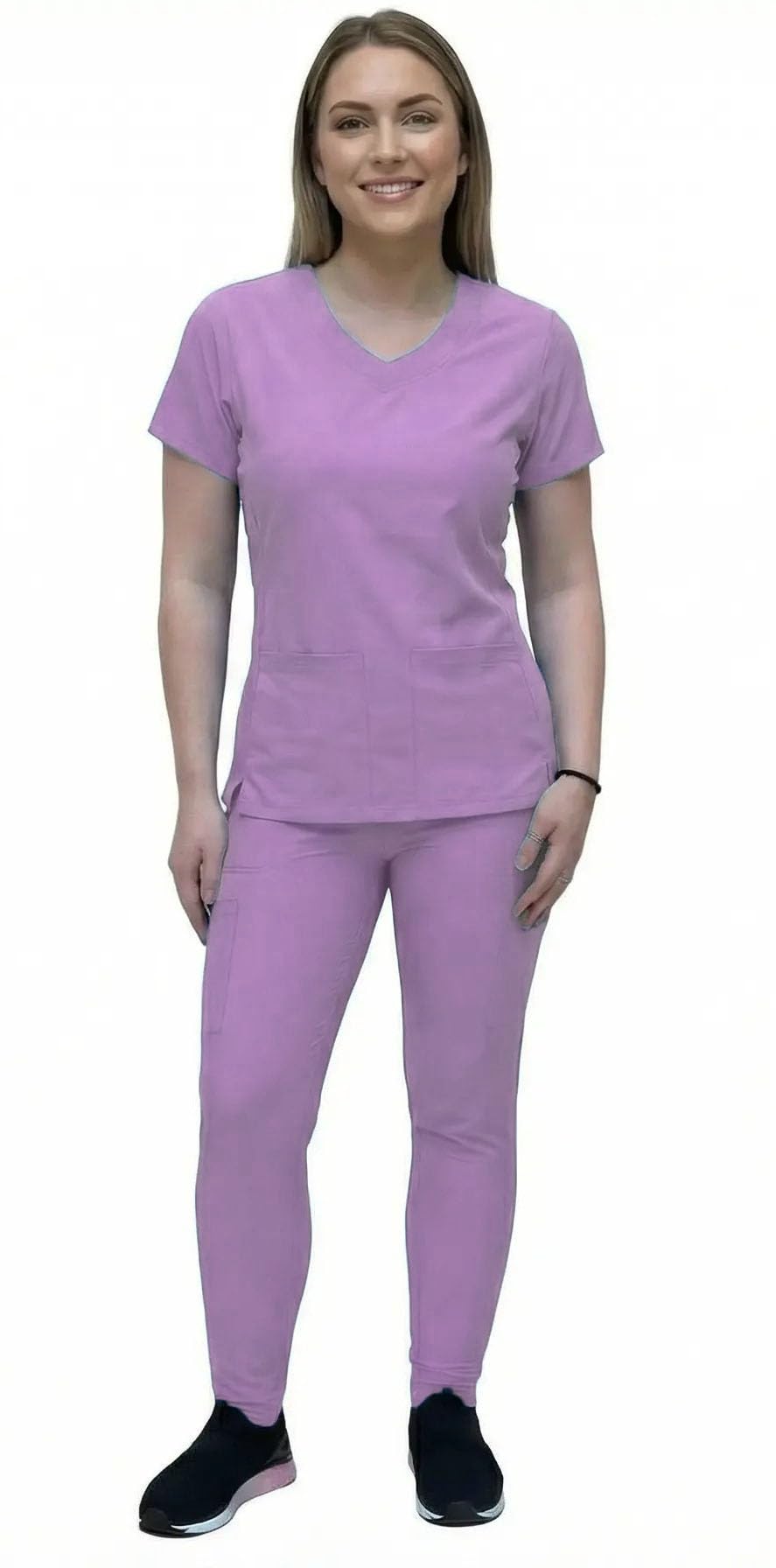 ANGIE UNIFORMS YOGAFLEX Jogger Scrubs for Women Set. Soft & Stretchy. Side Spandex 2 Pockets Top with Yoga Waist Joggers