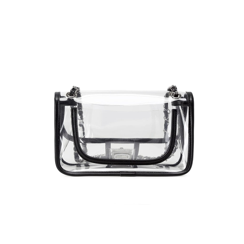 Womens PVC Clear Purse Handbag with Chain Stadium Approved Clear Bag See Through Bag for Working and Concert