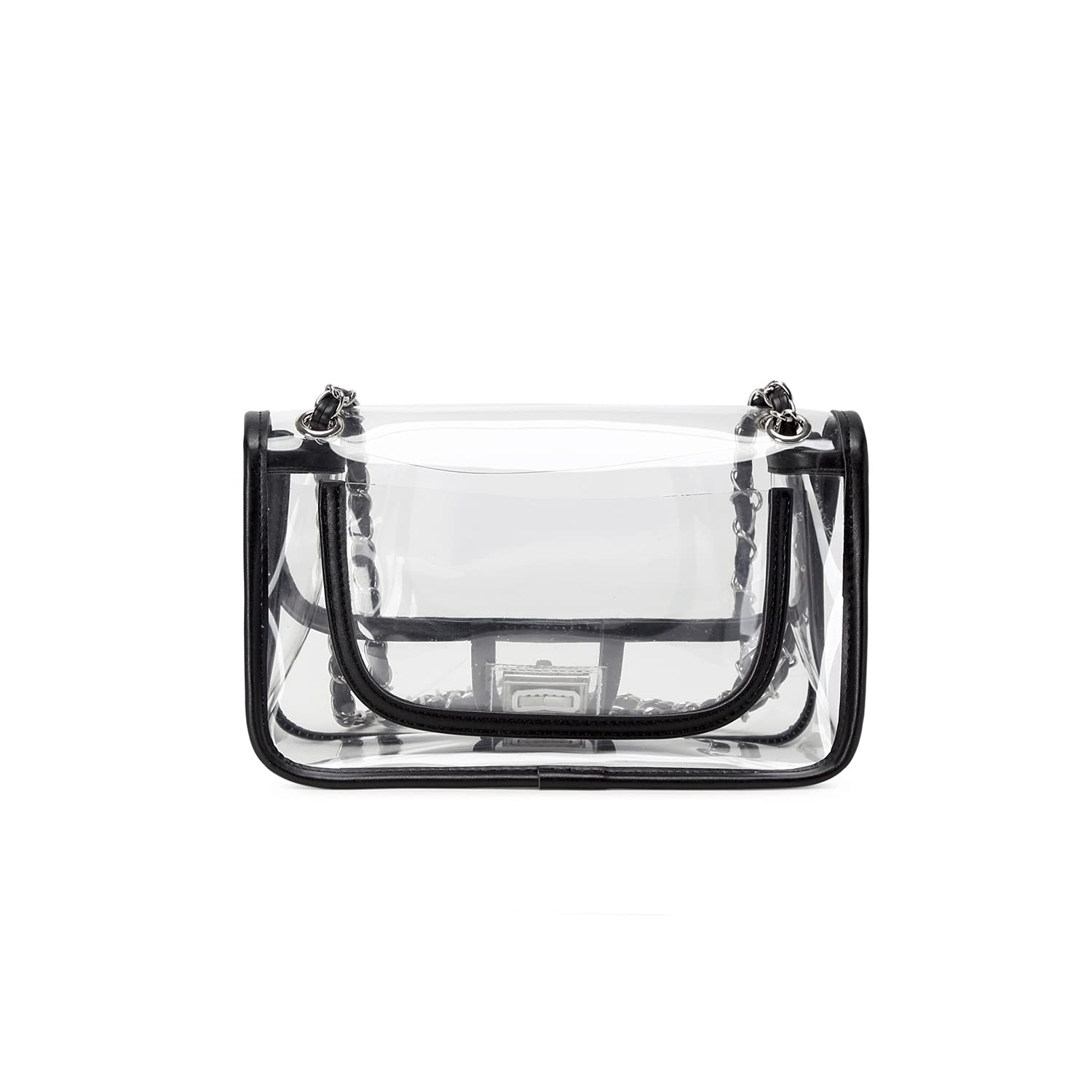 Womens PVC Clear Purse Handbag with Chain Stadium Approved Clear Bag See Through Bag for Working and Concert
