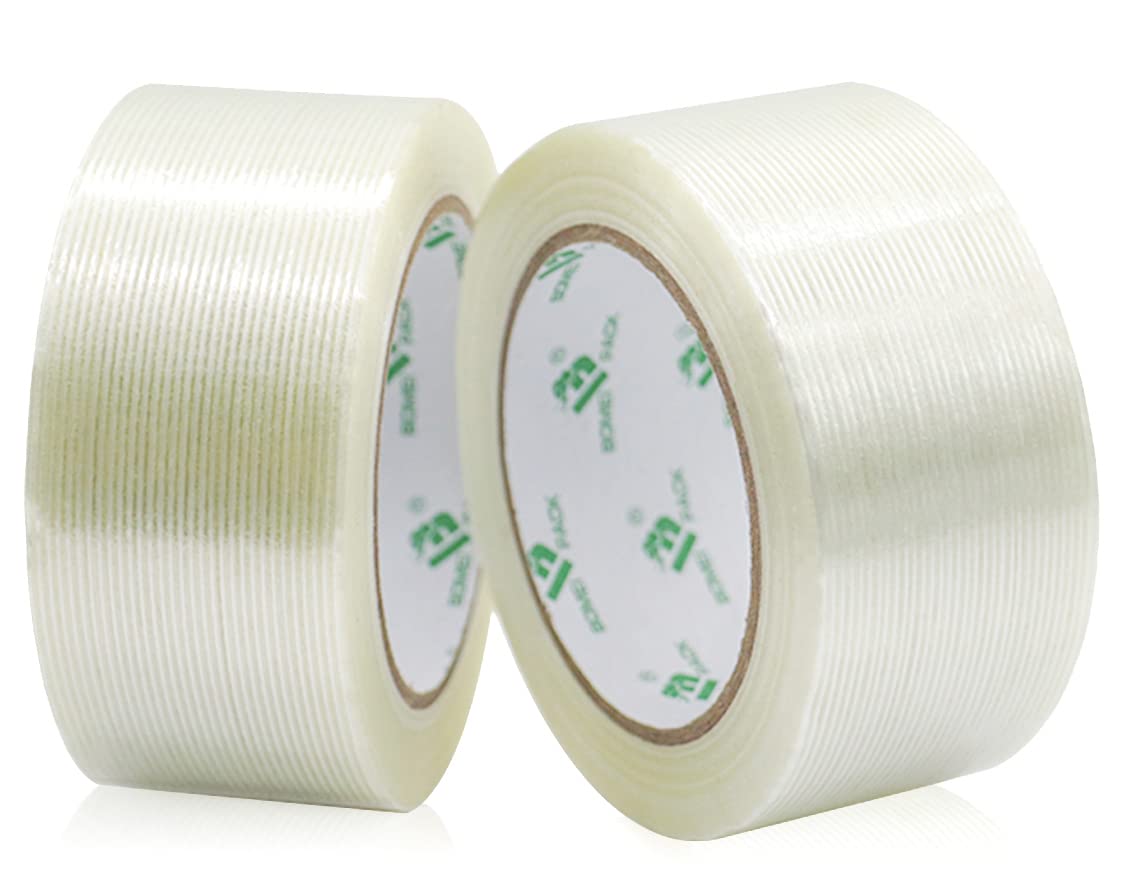 BOMEI PACK Wide Strapping Tape, 4Inch Heavy Duty Reinforced Packing Tape, Fiberglass Filament 60yds 5.5Mil