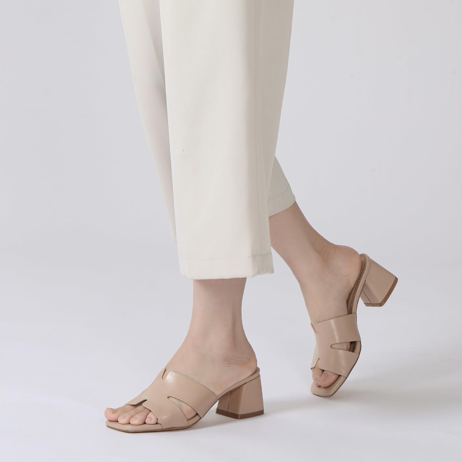 Women's Square Open Toe Sandals Low Block Chunky Heel Slip on Comfortable Casual Sandals for Daily Wear