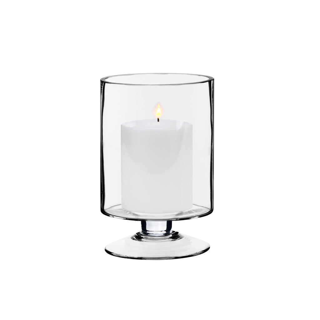CYS EXCEL Glass Hurricane Pillar Candle Holder (H:6" W:3.75") | Multiple Size Choices Short Stem Candle Centerpieces | Stemmed Glass Cylinder Candle Vase