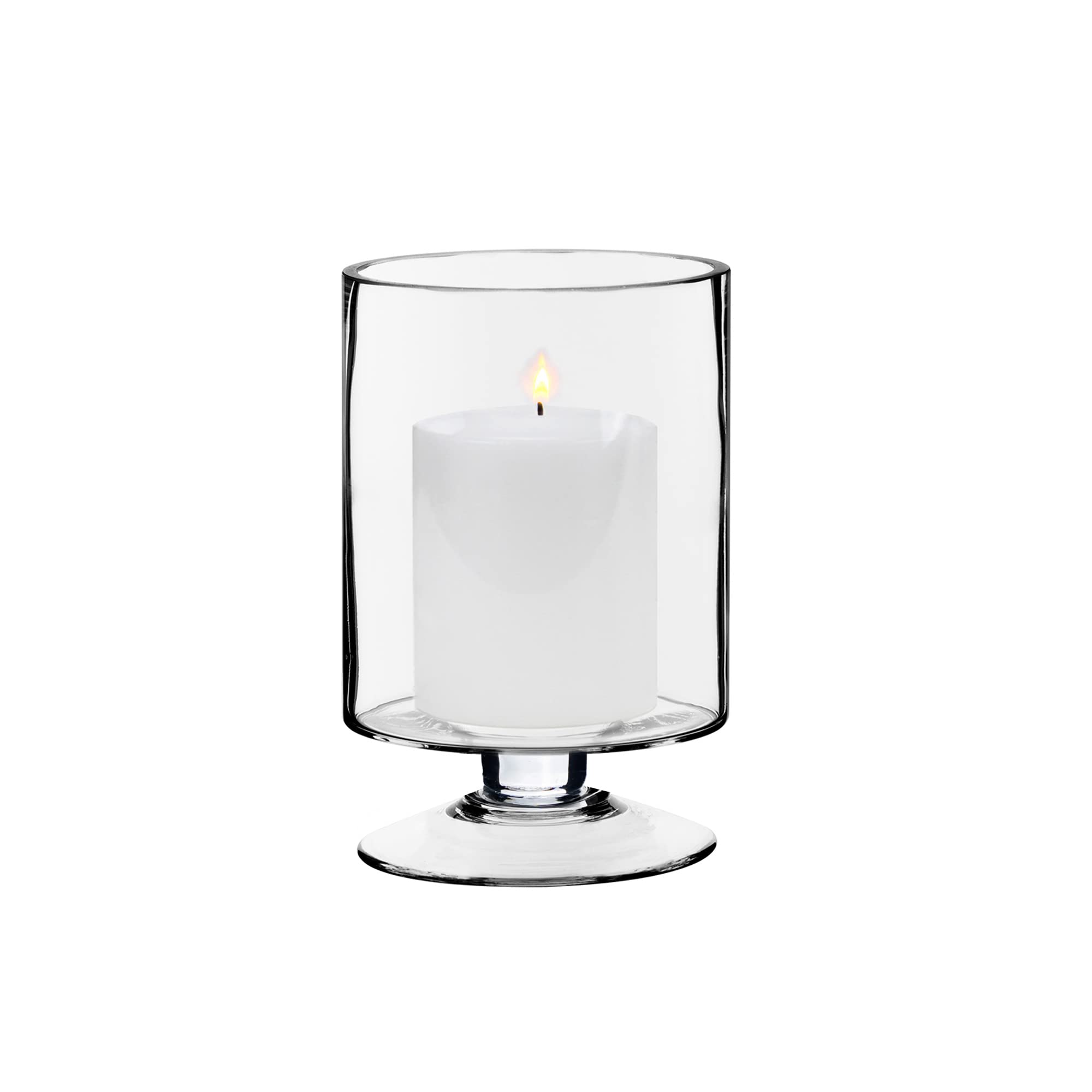 CYS EXCEL Glass Hurricane Pillar Candle Holder (H:6" W:3.75") | Multiple Size Choices Short Stem Candle Centerpieces | Stemmed Glass Cylinder Candle Vase