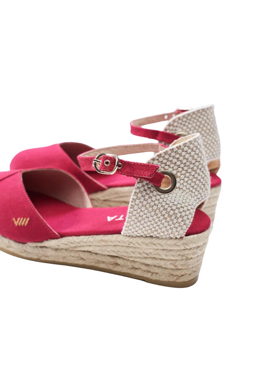 Viscata Pubol Espadrille Canvas Low Wedges with Ankle Strap Spain Handmade 2” Heel Women's Sandals with Breathable Organic Cotton Canvas and 100% Natural Jute for all Occasions: Casual, Work, Party