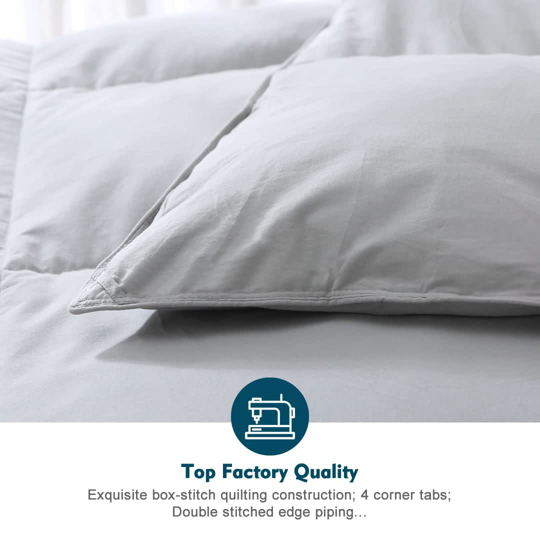 Gray Feathers Down Comforter Twin - 100% Organic Cotton, Medium Warm All Seasons Machine Washable Duvet Insert with Tabs (68x90, Mirage Grey)