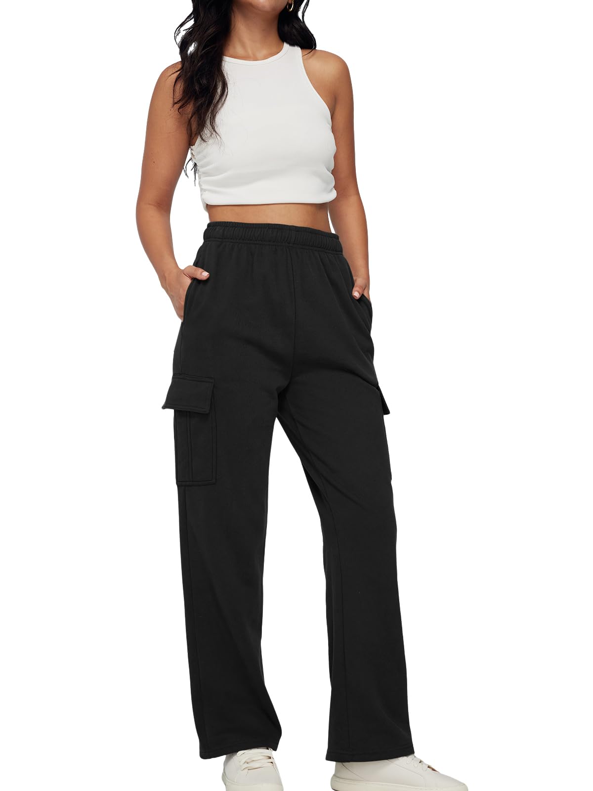 AUTOMET Womens Cargo Sweatpants Baggy Fleece High Waisted Joggers Sweat Pants Athletic Pants