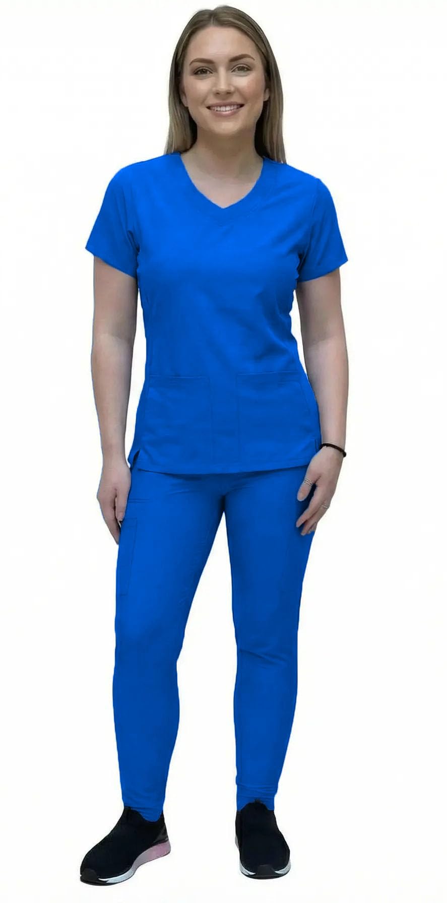 ANGIE UNIFORMS YOGAFLEX Jogger Scrubs for Women Set. Soft & Stretchy. Side Spandex 2 Pockets Top with Yoga Waist Joggers