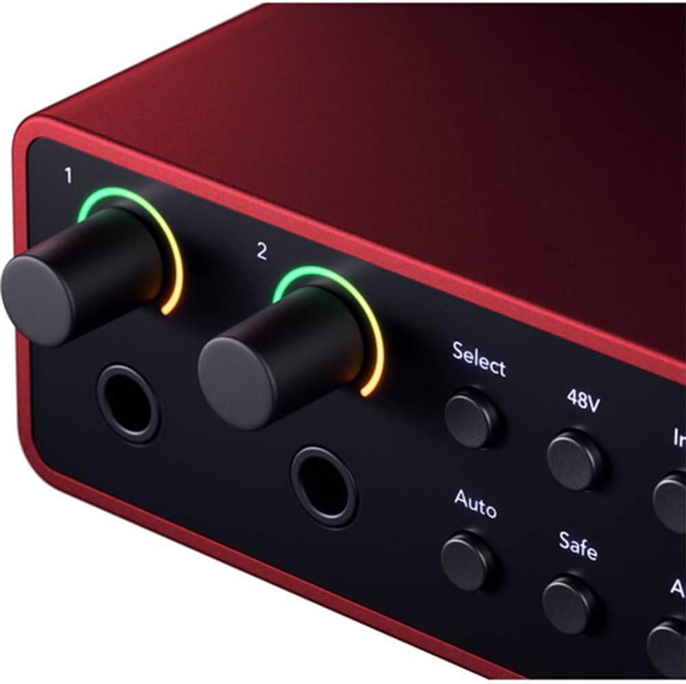 Focusrite Scarlett 4i4 USB-C Audio/MIDI Interface (4th Gen) Bundle with Polsen HPC-A30 Studio Monitor Headphones, Pop Filter and 2x XLR- XLR Cable