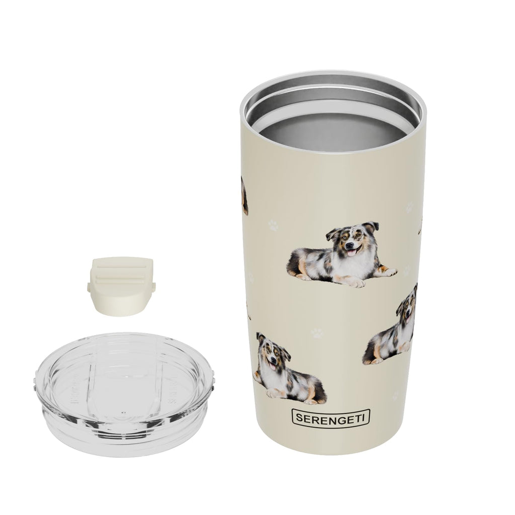 SERENGETI Australian Shepherd 20 Oz. Stainless Steel, Vacuum Insulated Tumbler with Spill Proof Lid - 3D Print - Insulated Travel mug for Hot or Cold Drinks (Australian Shepherd Tumbler)