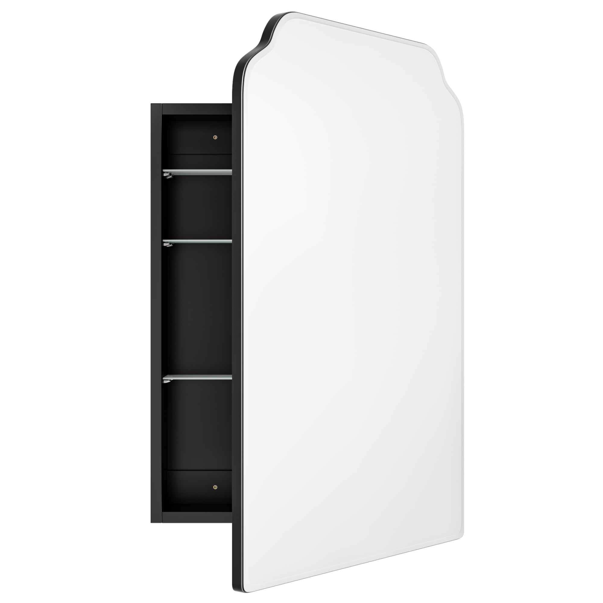 AGDULL Victorian Surface Mount or Recessed Medicine Cabinet, Wood Bathroom Wall Cabinet with Arched Mirror, Black, Left-Swing Door, Overall 16.5" W x 24" H