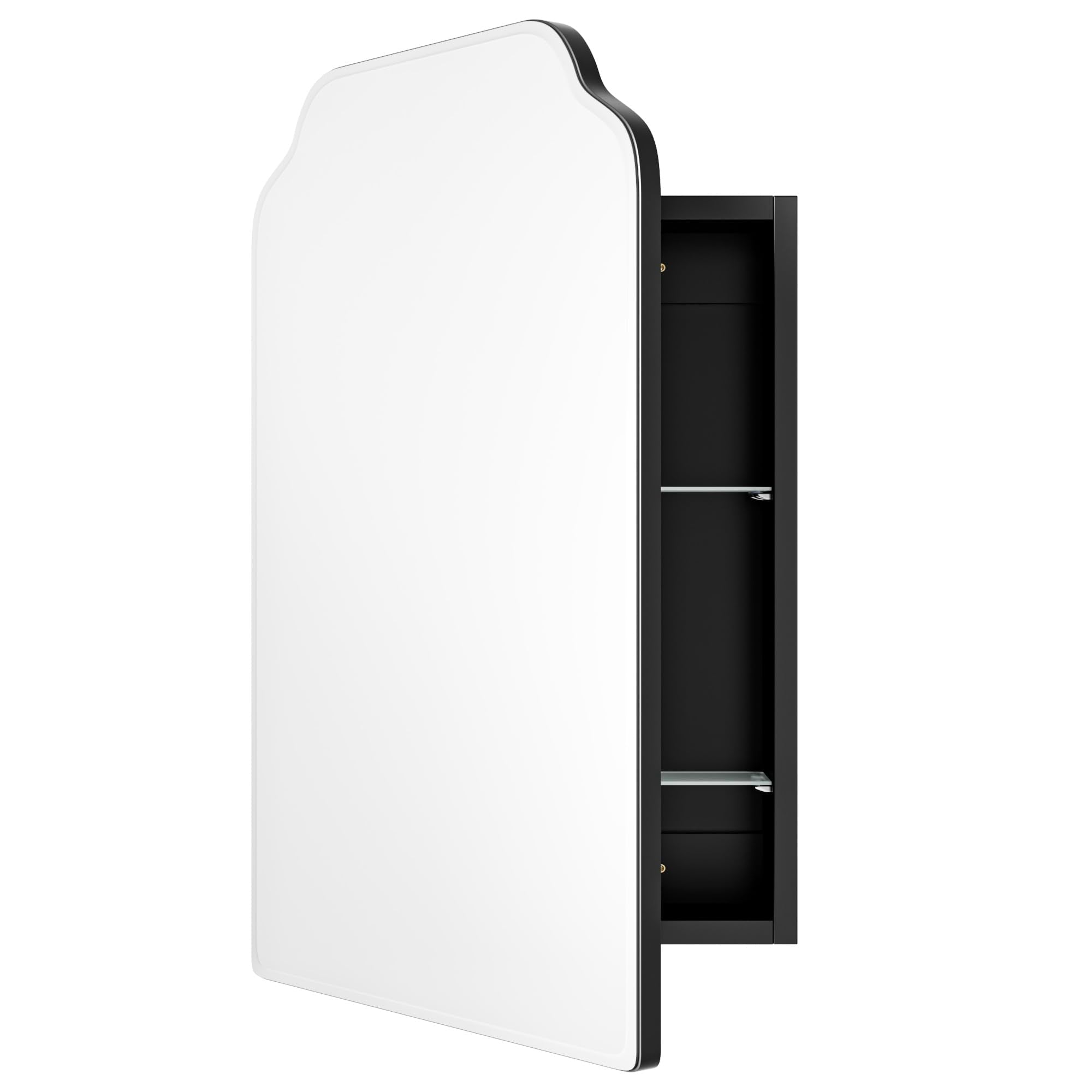 AGDULL Victorian Surface Mount or Recessed Medicine Cabinet, Wood Bathroom Wall Cabinet with Arched Mirror, Black, Left-Swing Door, Overall 16.5" W x 24" H