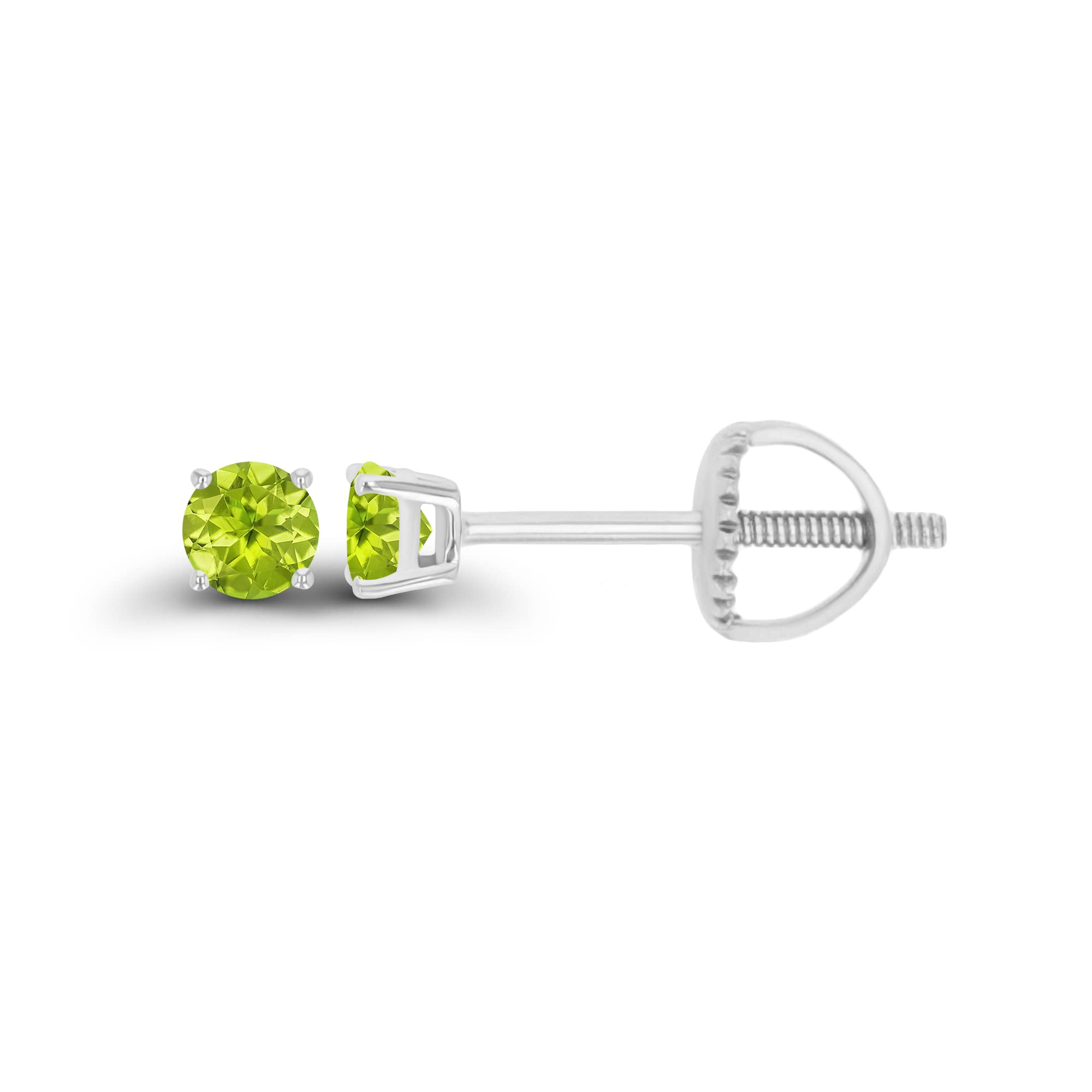 14K Gold Plated 925 Sterling Silver Hypoallergenic 3mm Round Genuine Birthstone Solitaire Screwback Stud Earrings