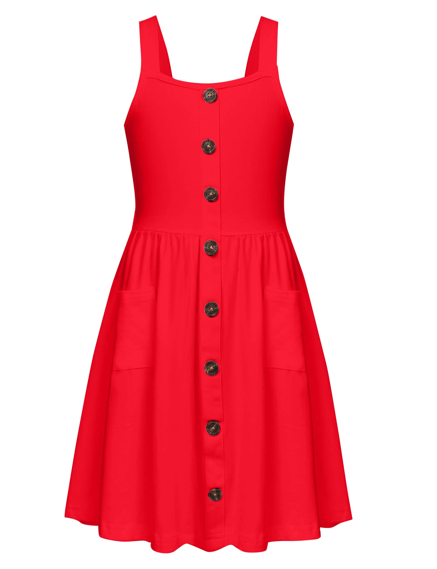 Arshiner Girl's Spaghetti Strap Button Down Midi Sleeveless Summer Casual Sundress A-line Dress with Pockets