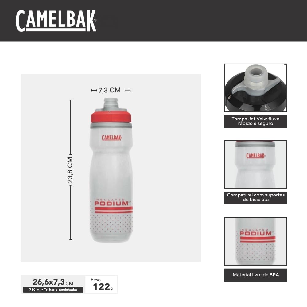 CamelBak Podium Chill Insulated Bike Squeeze Water Bottle, Cold Retention for Cycling, 24oz, Reflective Ghost