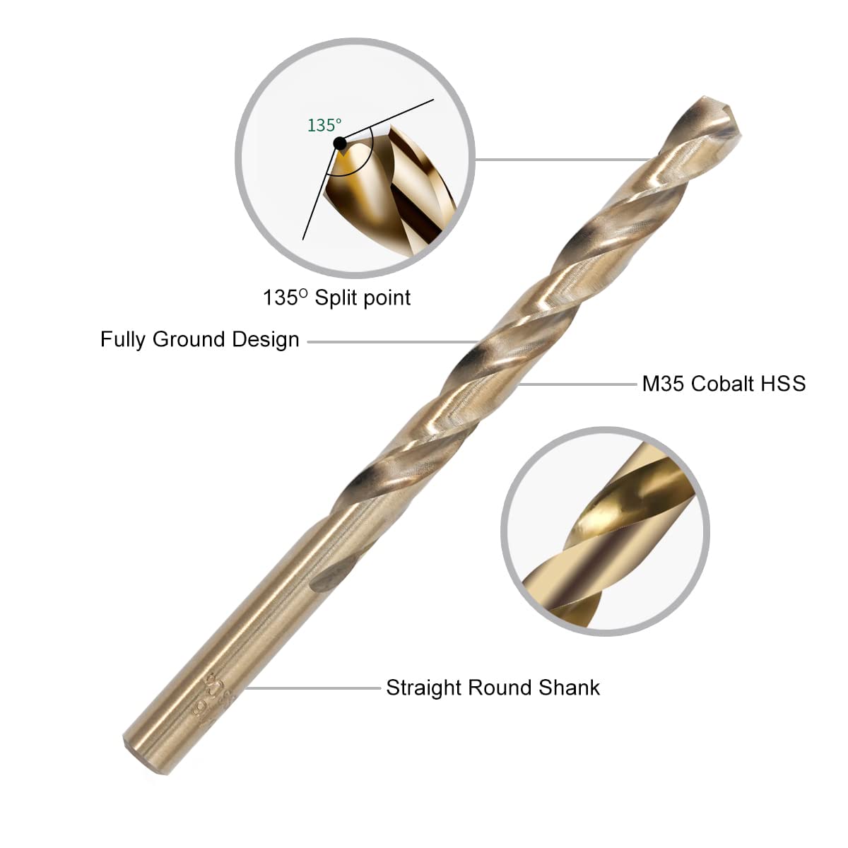 GMTOOLS 13Pcs Cobalt Drill Bits Set, M35 HSS 135 Degree Tip, Twist Jobber Length Drill Bit Kit for Hardened Metal, Cast Iron, Stainless Steel, Plastic and Wood with Storage Case 1/16"-1/4"
