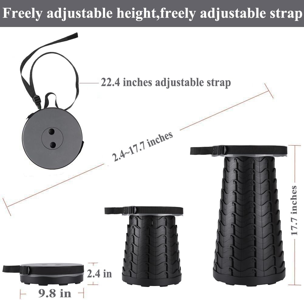 Fishboy Upgraded Collapsible Stool, 400lbs Max Weight, Lightweight But Sturdy, Portable Retractable Folding Telescoping Foldable Camping Stool for Adults Outdoor Fishing Hiking BBQ