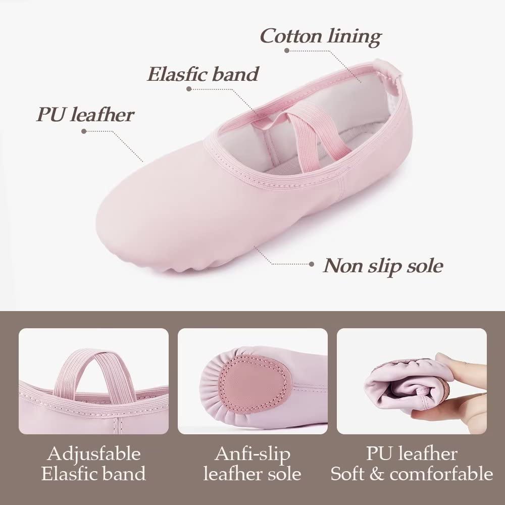 DyingSwan Toddler Ballet Shoes for Girls, Soft Leather Ballet Slippers, No-Tie Ballet Shoes Dance Shoes for Girls (Toddler/Little/Big Kid/Women)