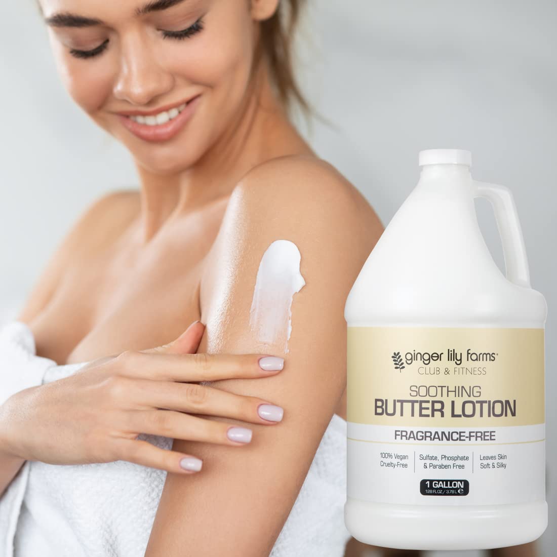 Ginger Lily Farms Club & Fitness Soothing Butter Lotion for Dry Skin, 100% Vegan & Cruelty-Free, Aloe Vera Scent, 1 Gallon (128 fl oz) Refill