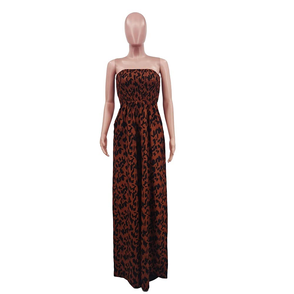 Ophestin Women's Strapless Tube Wide Leg Jumpsuits Smocked Women Jumpsuits Dressy Casual Flowy One Piece Jumpsuits Rompers