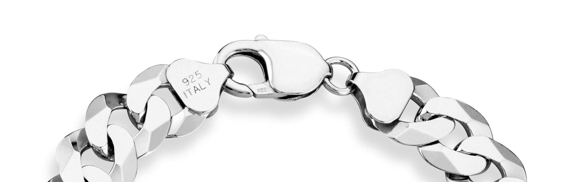 Miabella 925 Sterling Silver Italian 12mm Solid Diamond-Cut Cuban Link Curb Chain Bracelet, Jewelry For Men Made in Italy
