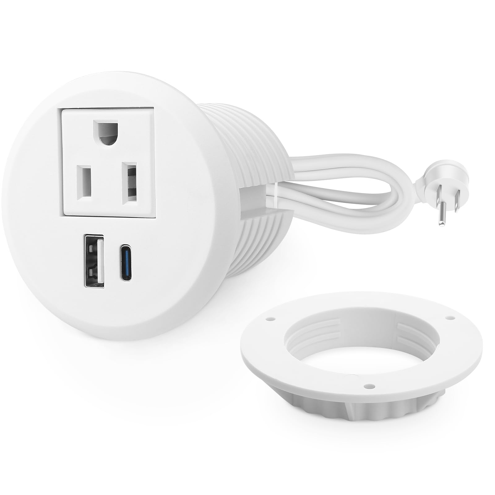 2 inch Desk Power Grommet Outlet, Recessed Power Outlet with 20W USB-C Fast Charging, for Conference Rooms, Office Tables, Furniture, 6FT Cord(ETL Listed)