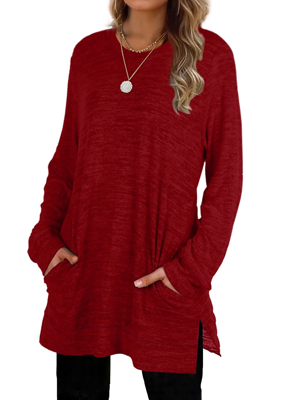 XIEERDUO Womens Casual Sweatshirts Long Sleeve Shirts Oversized With Pocket Tunic Tops S-3XL