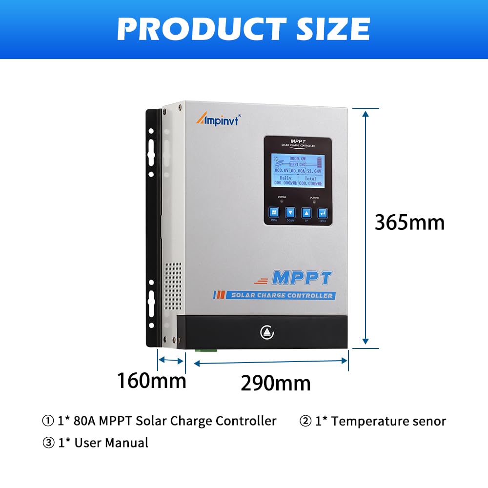 Ampinvt 40A MPPT Solar Charge Controller 12V 24V 36V 48V Auto, PV 150V Max Input Solar Panel Regulator 40amp for AGM Sealed Gel Flooded Lithium Battery