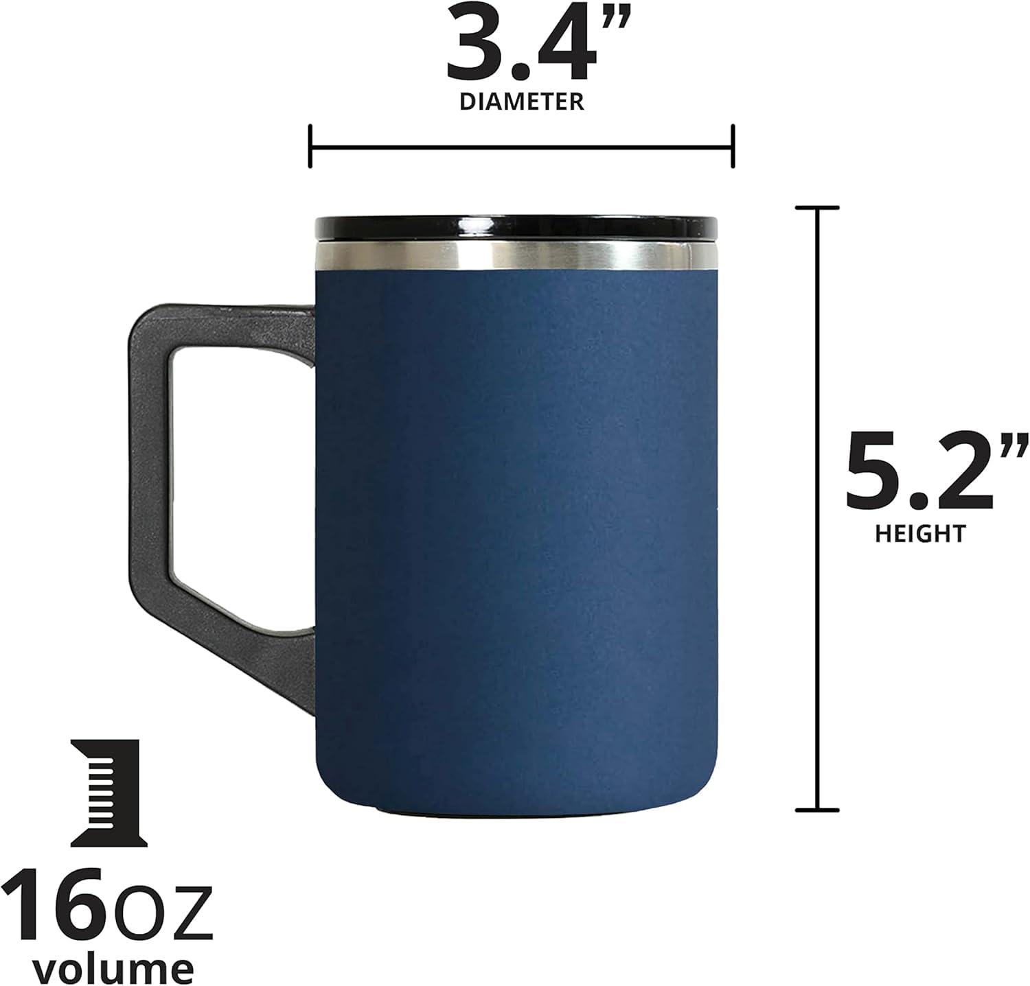 Elemental Insulated Coffee Mug - Triple-Wall Stainless Steel Summit Travel Cup for Hot and Cold Drinks - Thermal Coffee Mug with Lid and Handle for Camping, Office & Travel 12oz - Black