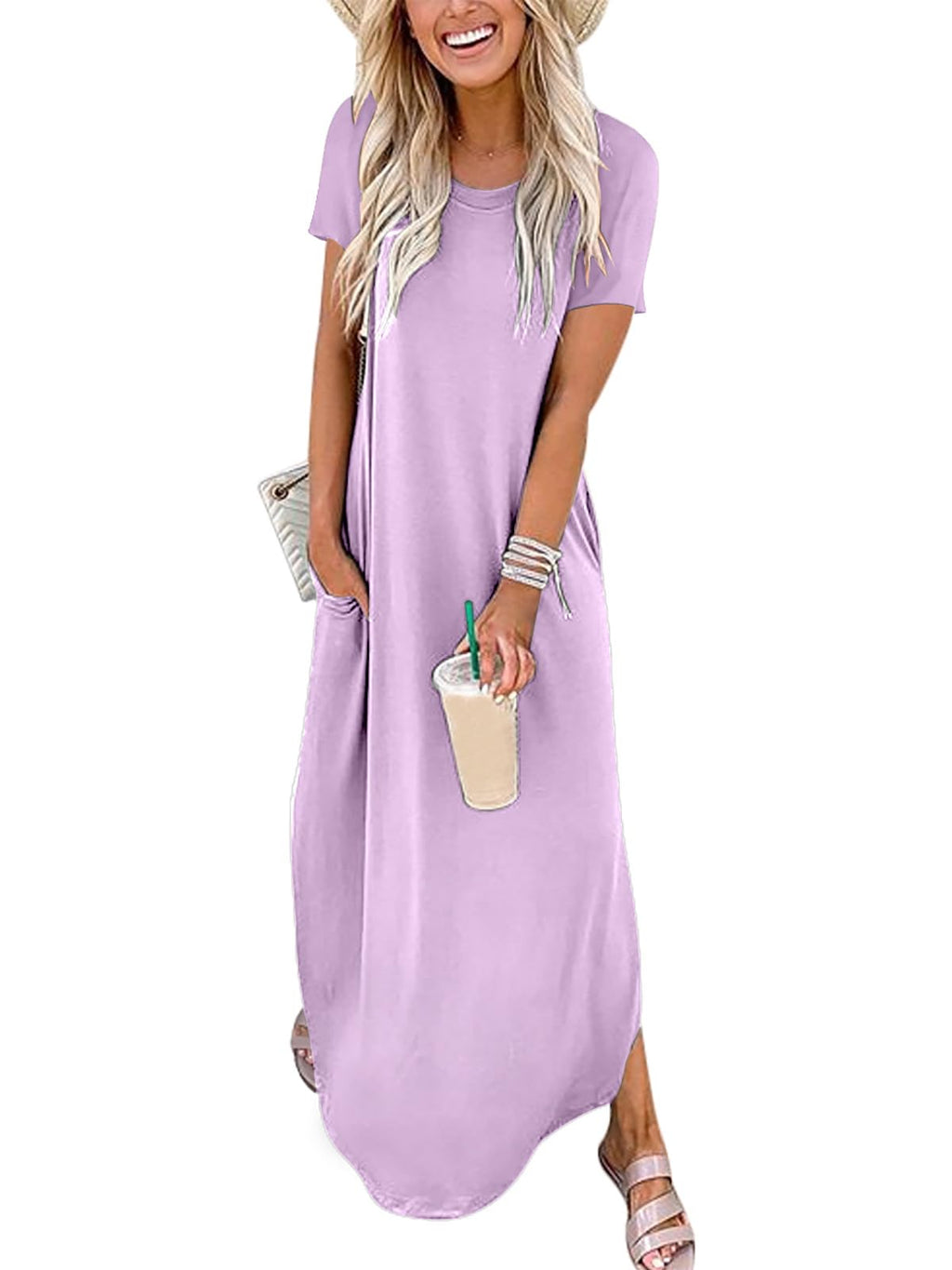 ANRABESS Womens Summer Maxi Dress Short Sleeve Casual Loose Long T Shirt Dresses Split Vacation Beach Sundress Travel Outfits