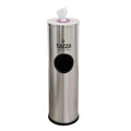 Tazza Gym Equipment Wipe Dispenser with Stainless Steel Floor Stand, Built-in Trash Can, Fitness Equipment Wipes Holder, 1.5 Gallon, Silver