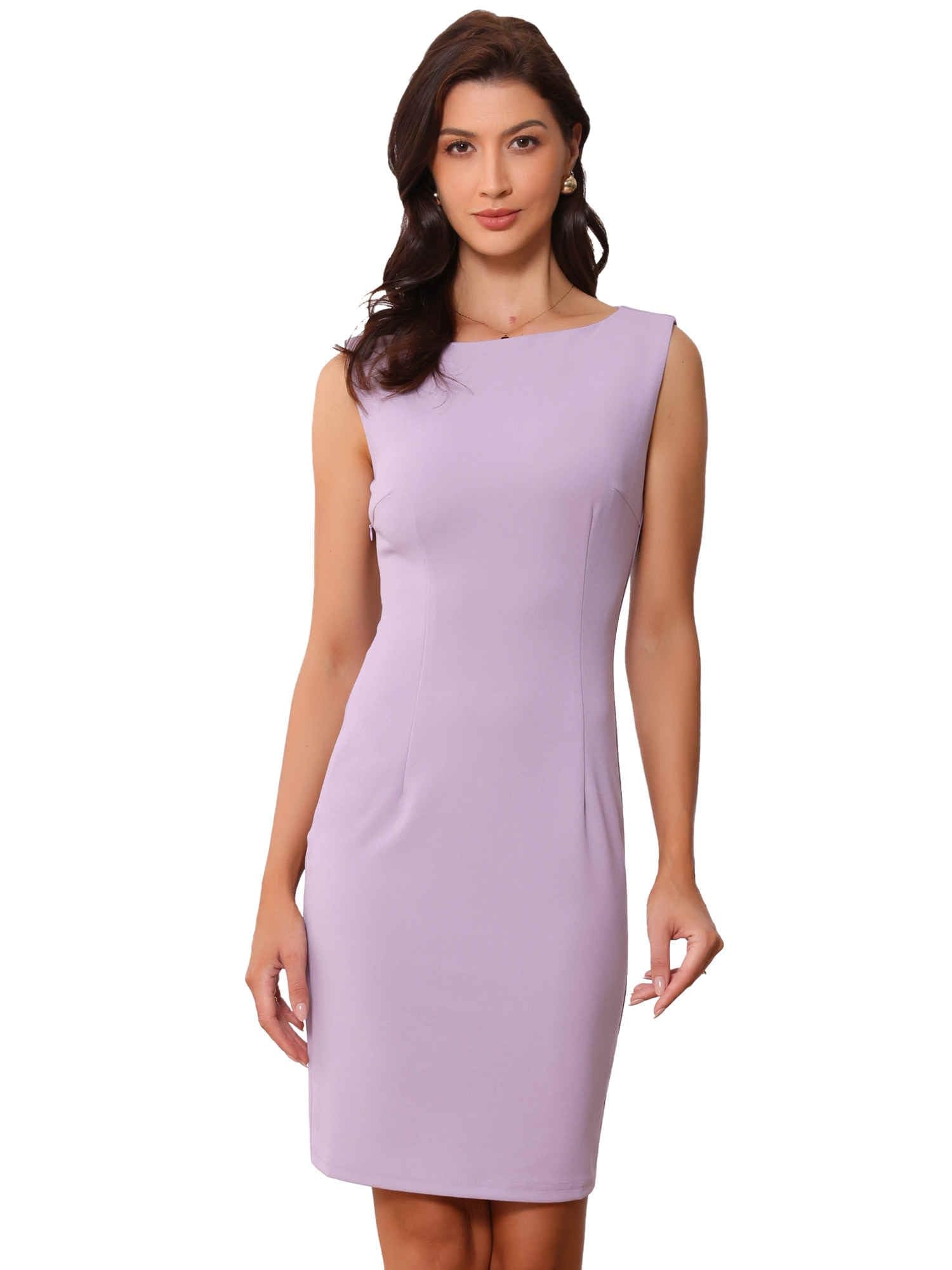 Allegra K Sheath Dress for Women's Business Teacher Sleeveless Boat Neck Dressy Casual Office Dresses