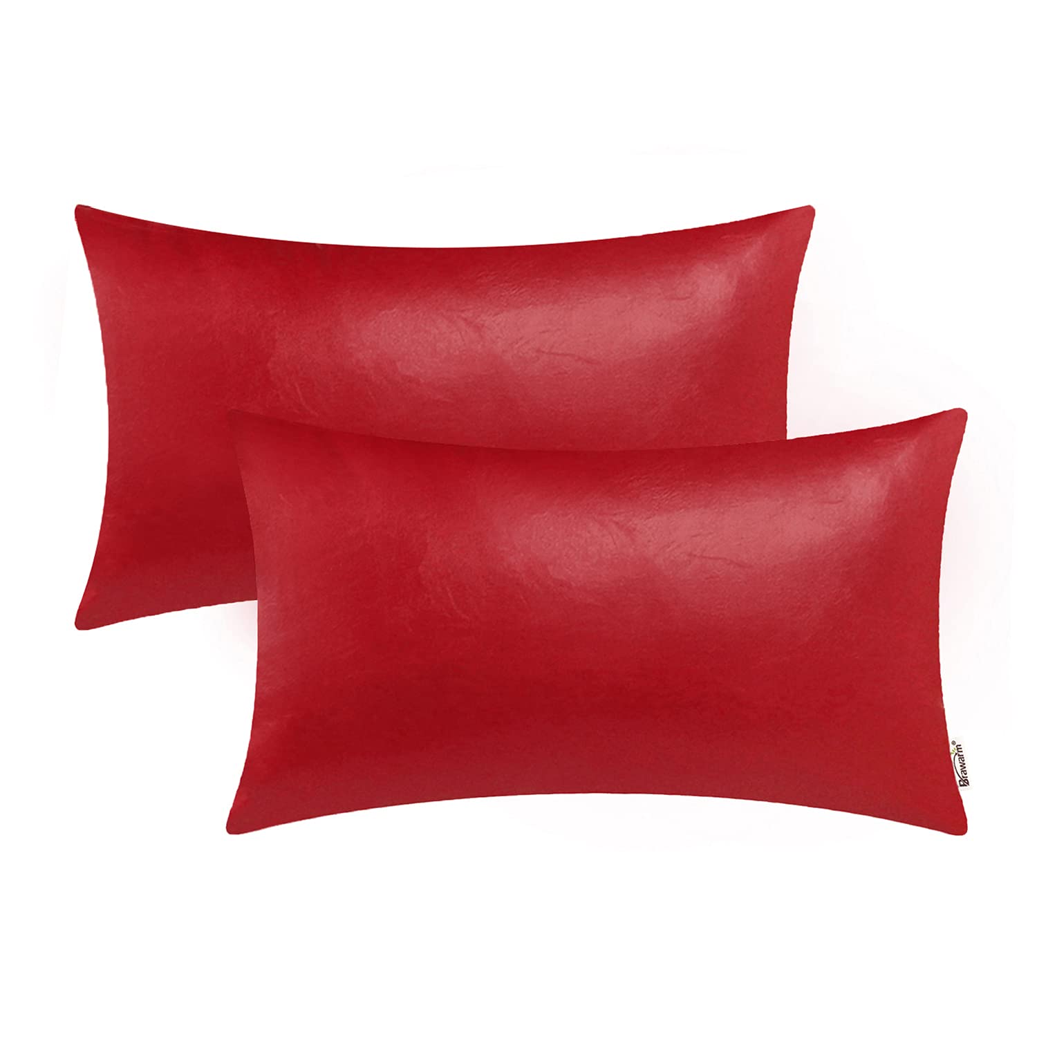 BRAWARM Faux Leather Throw Pillow Covers 16 X 16 Inches - Black Leather Pilow Covers Pack of 2, Solid Dyed Leather Pillowcases for Couch Bed Sofa Garden Home Decorative