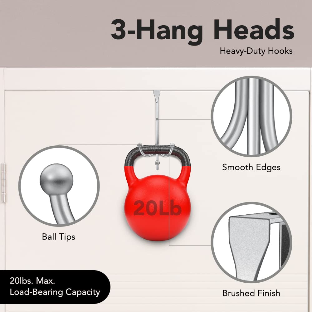 2-Pack Over The Door Hooks - with 2 Hang Heads & Snug Fit Pads Heavy Duty Hook for Hanging Coats, Towels, Caps & Robes - Elegant Matt Finish - No Drill Hanger Organizer - Black