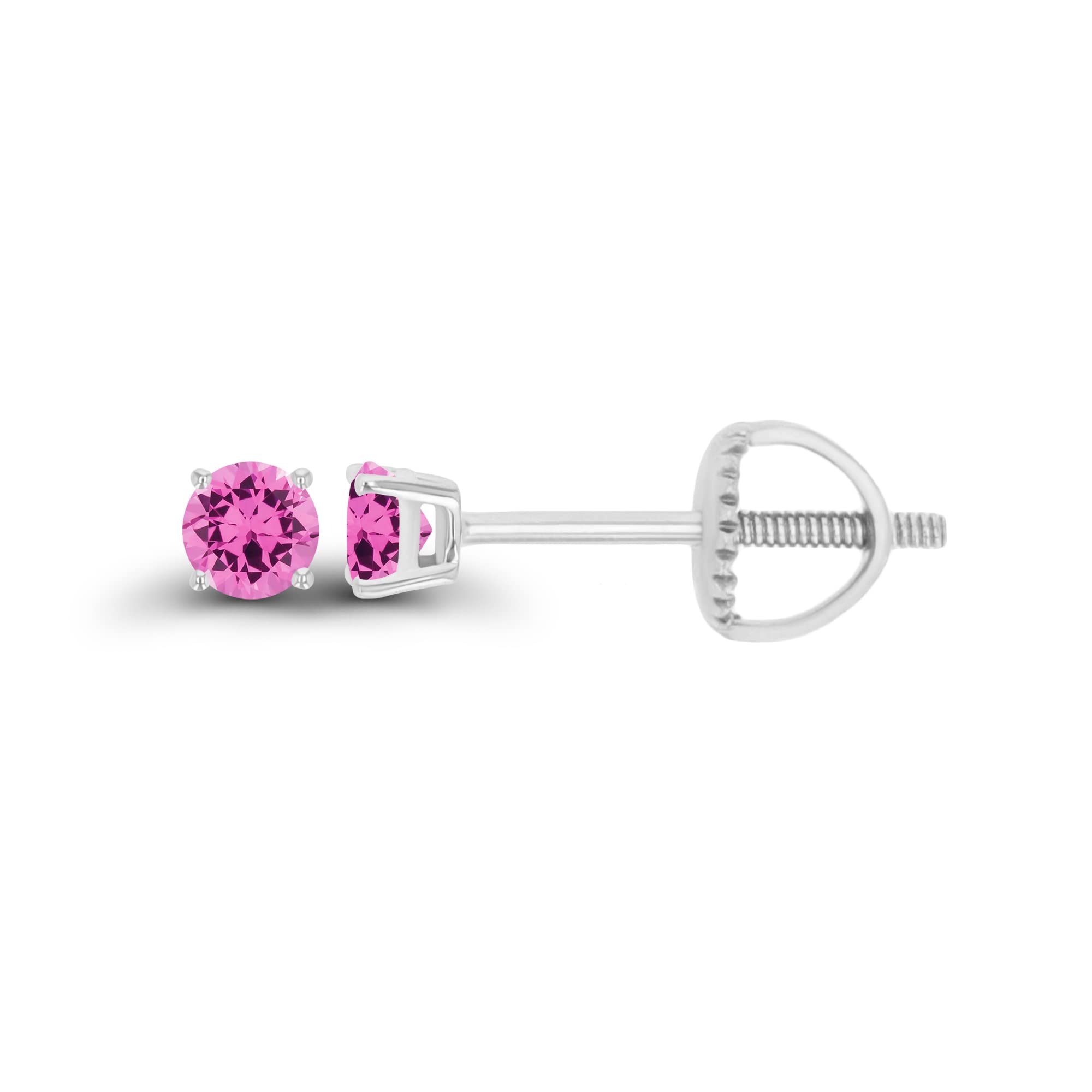 14K Gold Plated 925 Sterling Silver Hypoallergenic 3mm Round Genuine Birthstone Solitaire Screwback Stud Earrings