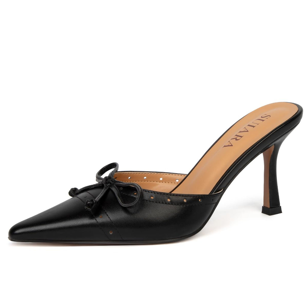 Kitten Heels for Women Closed Toe Heels Vintage Heeled Mules Sexy Pointy Studded Slip on Stiletto Dressy Pumps