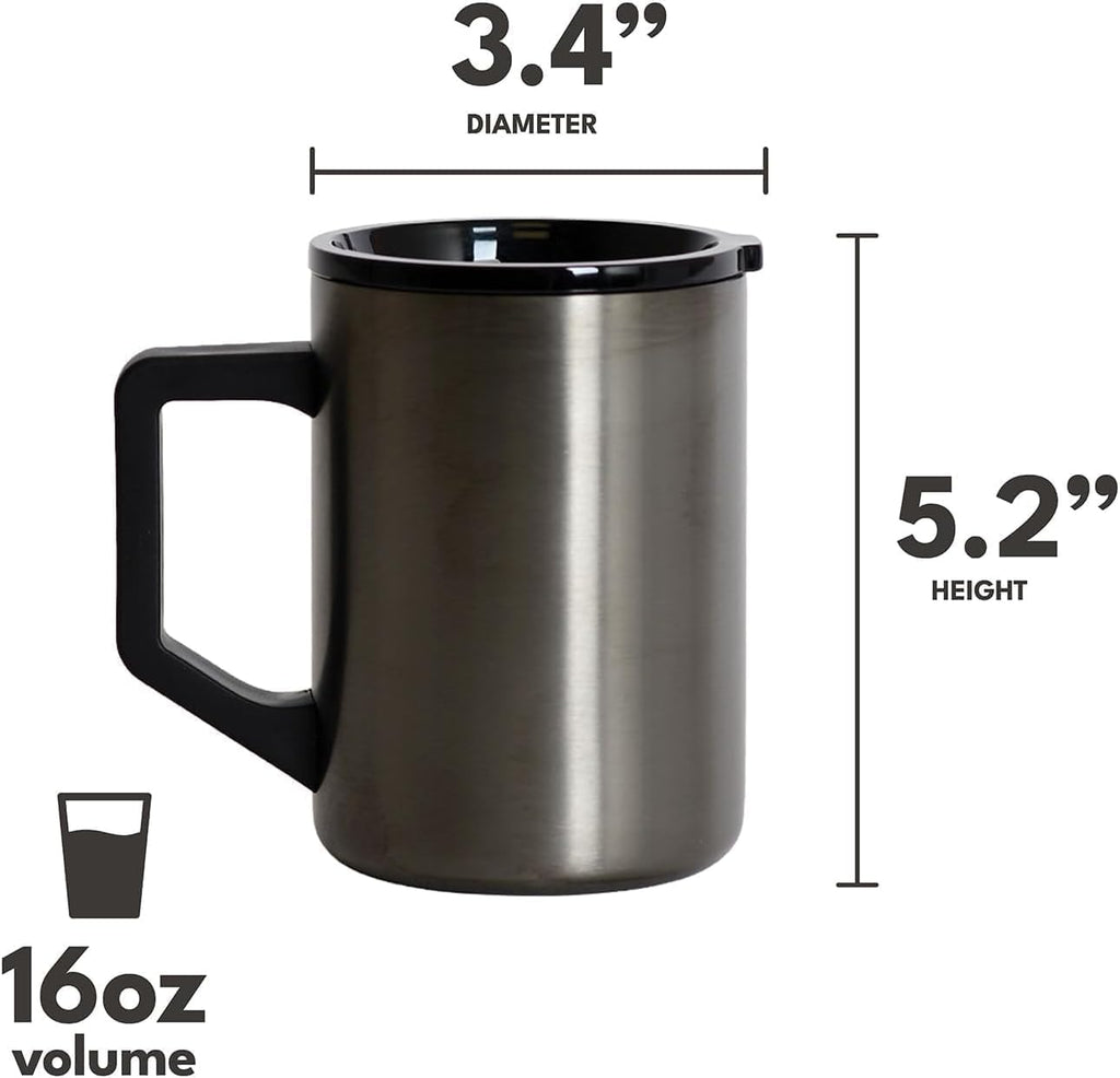 Elemental Insulated Coffee Mug - Triple-Wall Stainless Steel Summit Travel Cup for Hot and Cold Drinks - Thermal Coffee Mug with Lid and Handle for Camping, Office & Travel 12oz - Black