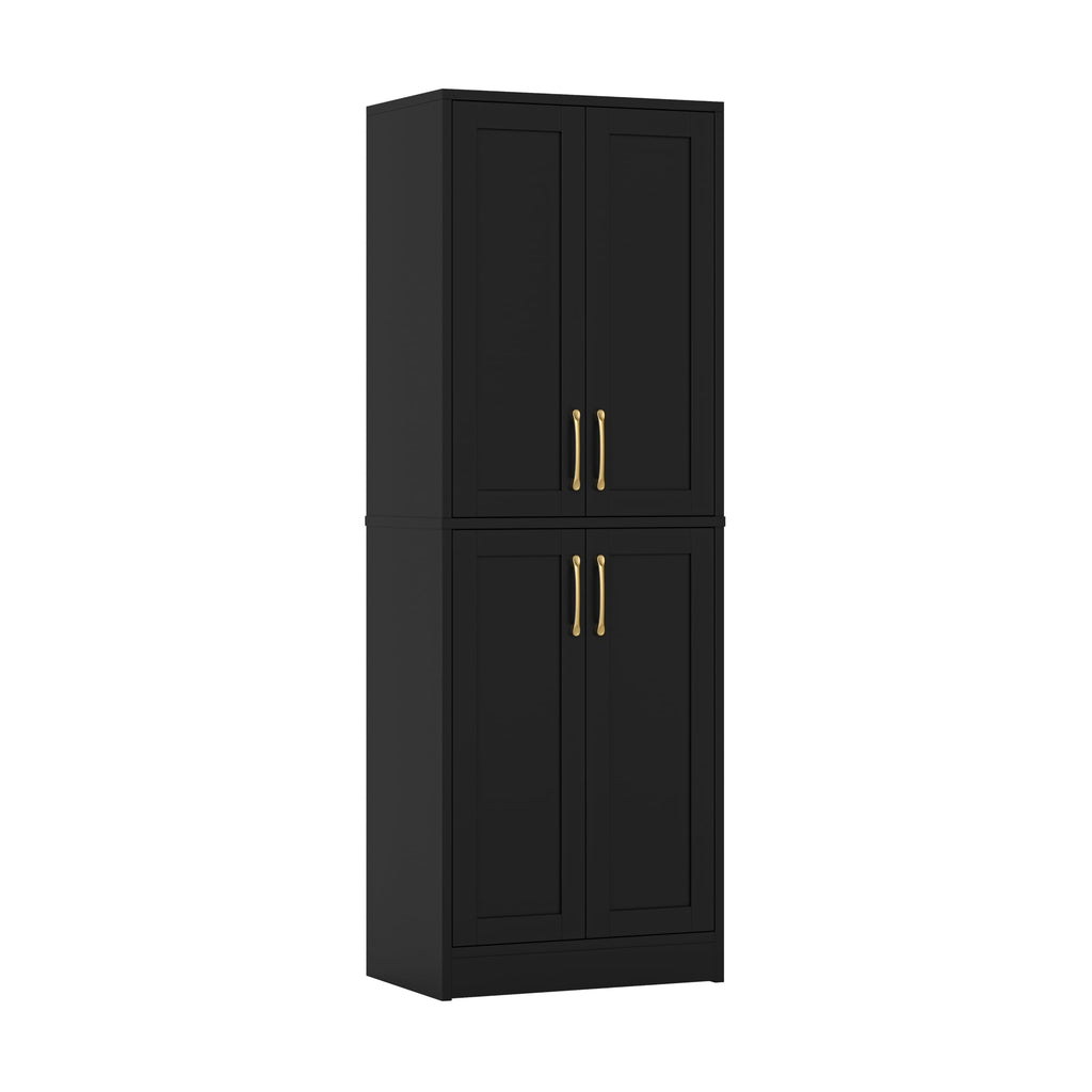 Pantry - Kitchen Pantry Cabinet with 4 Doors and Adjustable Shelves, Tall Black Cabinet Freestanding Storage Cupboard for Dining Room Living Room, Laundry, Bathroom (Black)