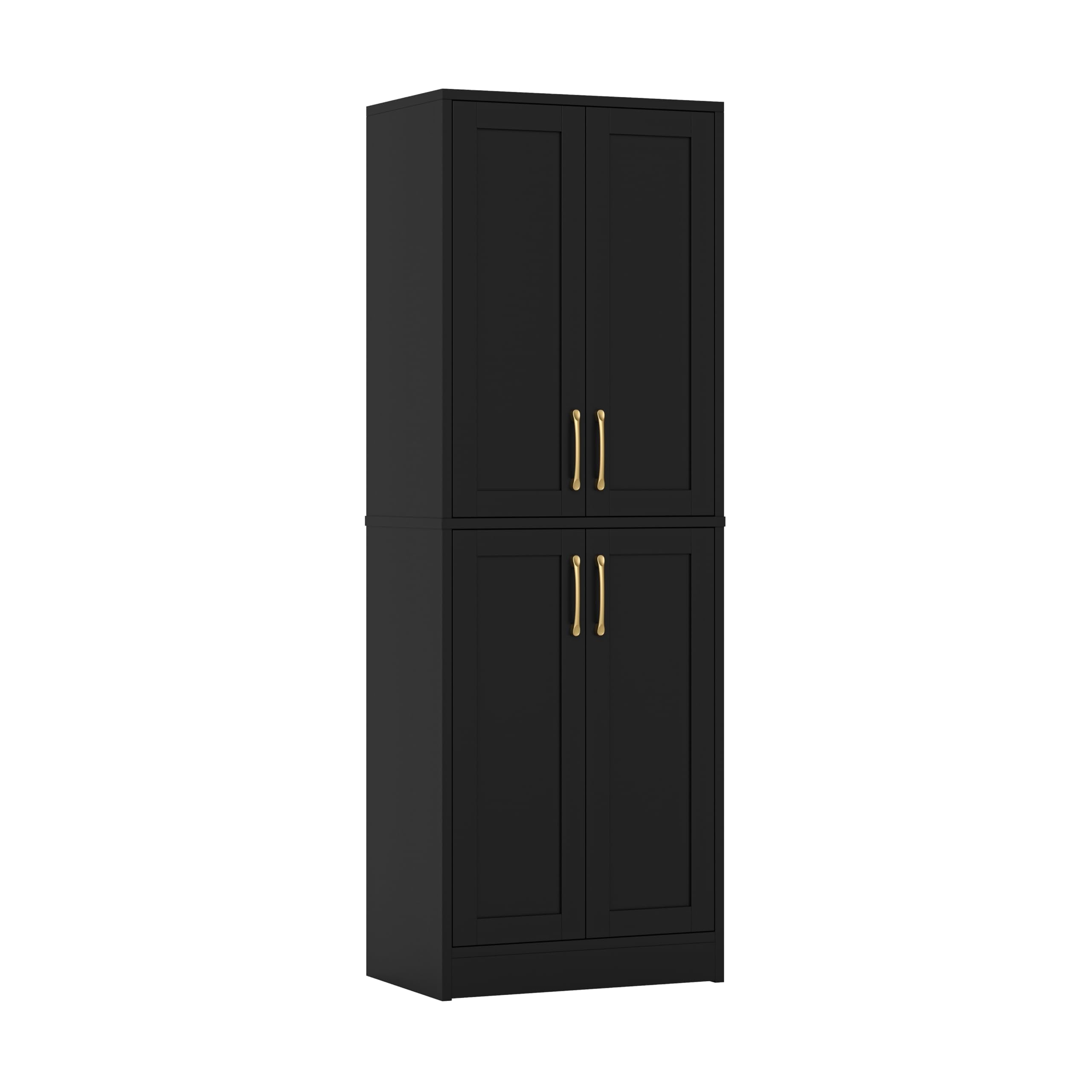 Pantry - Kitchen Pantry Cabinet with 4 Doors and Adjustable Shelves, Tall Black Cabinet Freestanding Storage Cupboard for Dining Room Living Room, Laundry, Bathroom (Black)