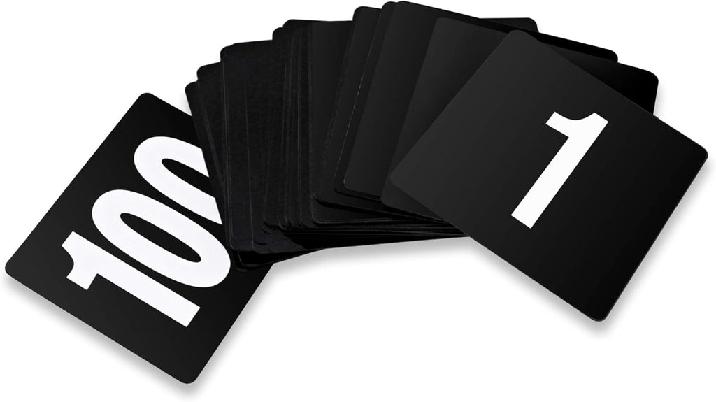 New Star Foodservice 23145 Double Side Plastic Table Numbers, 1 to 25, 4" x 4", Light Grey on Black