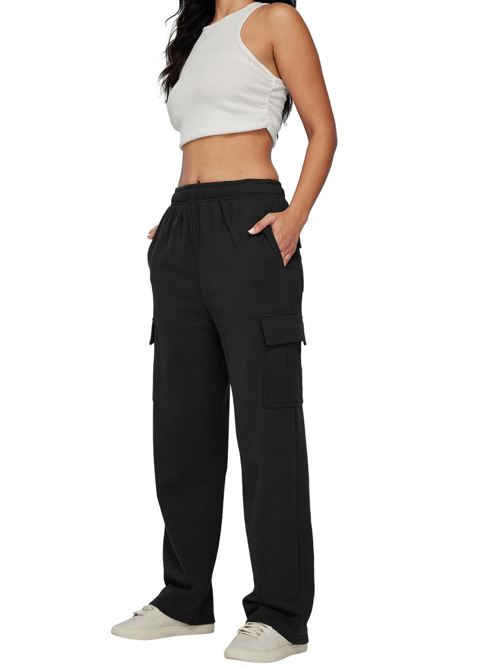 AUTOMET Womens Cargo Sweatpants Baggy Fleece High Waisted Joggers Sweat Pants Athletic Pants