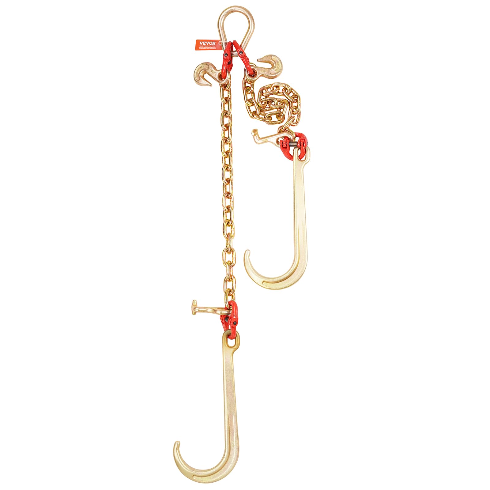 VEVOR G80 V Bridle Chain, 3/8" x 2' Towing Chain Bridle with 15" J Hooks, T Hooks & Grab Hooks, Heavy Duty Transport Tow Chain Bridle with 7800 lbs Safe Working Load for Flatbed Truck Wrecker Recovery