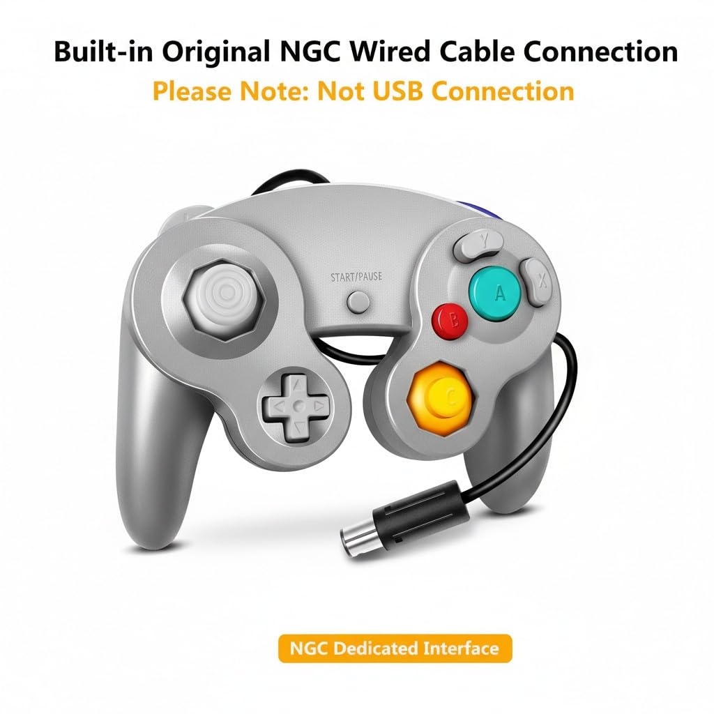 FIOTOK Gamecube Controller, Classic Wired Controller for Wii Nintendo Gamecube (Black)