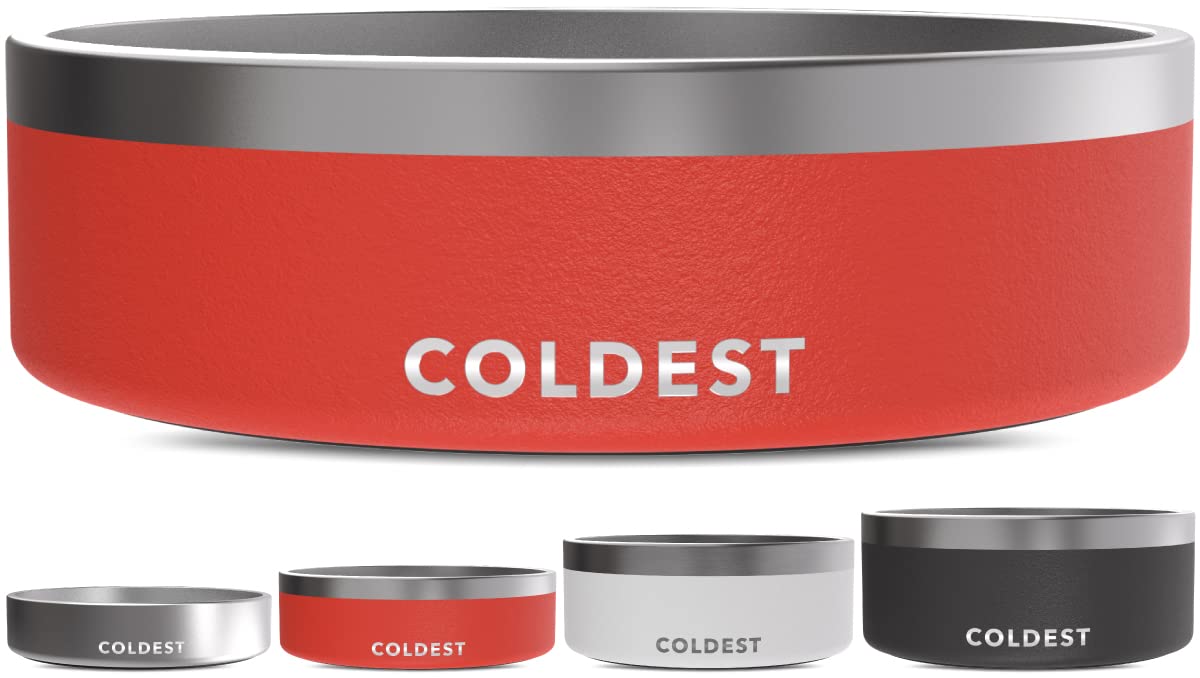 Coldest Dog Bowl - Anti Rust Metal, Non Slip, 3 Layers Insulated Stainless Steel Dog Bowls - Spill Proof & Heavy Duty - Water Bowl for Dogs, Cats & Pets, Dish Washer Safe (21 oz, Mars Red Glitter)