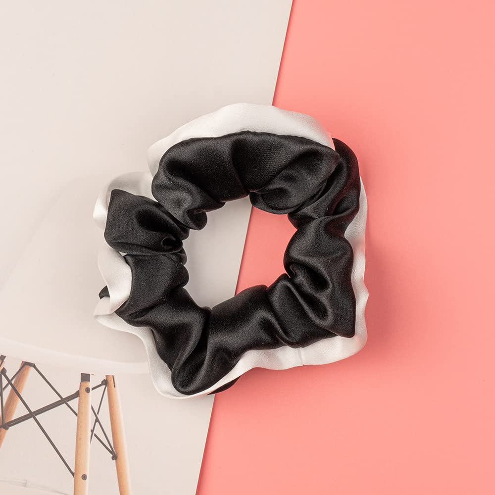 Silk Scrunchies for Hair 100% Mulberry Silk Hair Ties（Silver gray, Dark gray, Pink）