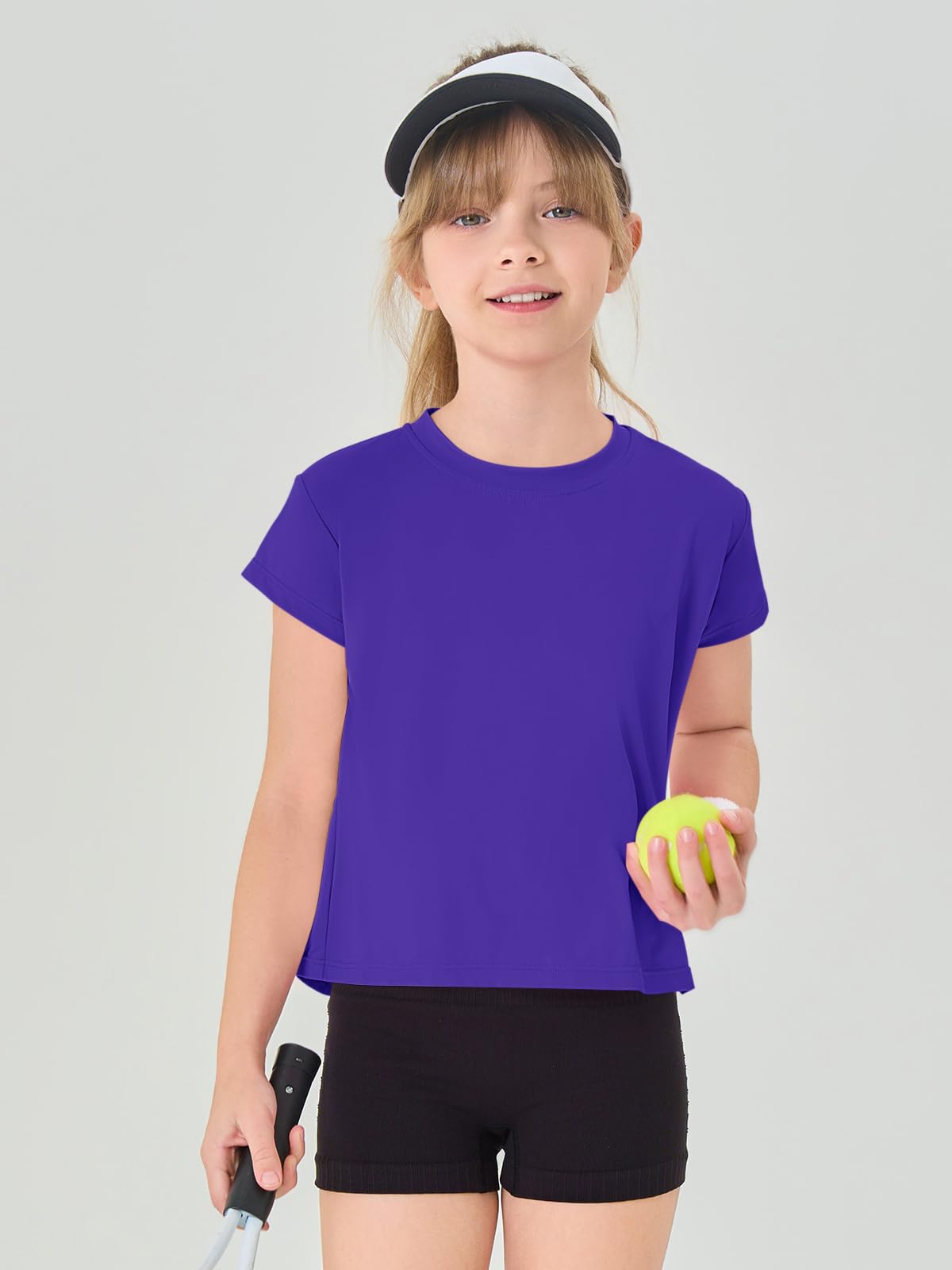 Haloumoning Girls Loose Athletic Shirts Short Sleeve Crop Tops Kids Quick Dry Gym Yoga Tees 5-14 Years