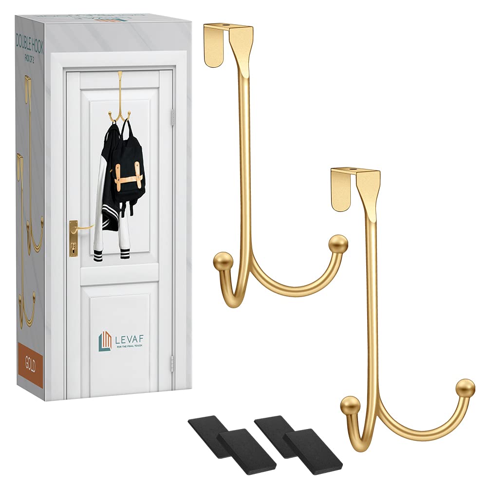 2-Pack Over The Door Hooks - with 2 Hang Heads & Snug Fit Pads Heavy Duty Hook for Hanging Coats, Towels, Caps & Robes - Elegant Matt Finish - No Drill Hanger Organizer - Black