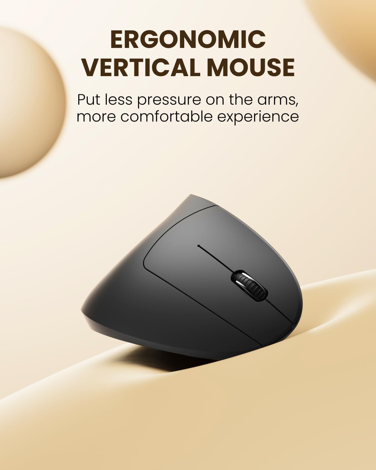 POJTK Ergonomic Wireless Rechargeable Mouse, Bluetooth+USB A+Type C(3 in 1) Connection, 5 Levels Up to 4800 DPI, 6 Silent Buttons, 2.4GHz Carpal Tunnel Vertical Mice, for Laptop, Desktop,MacBook-black