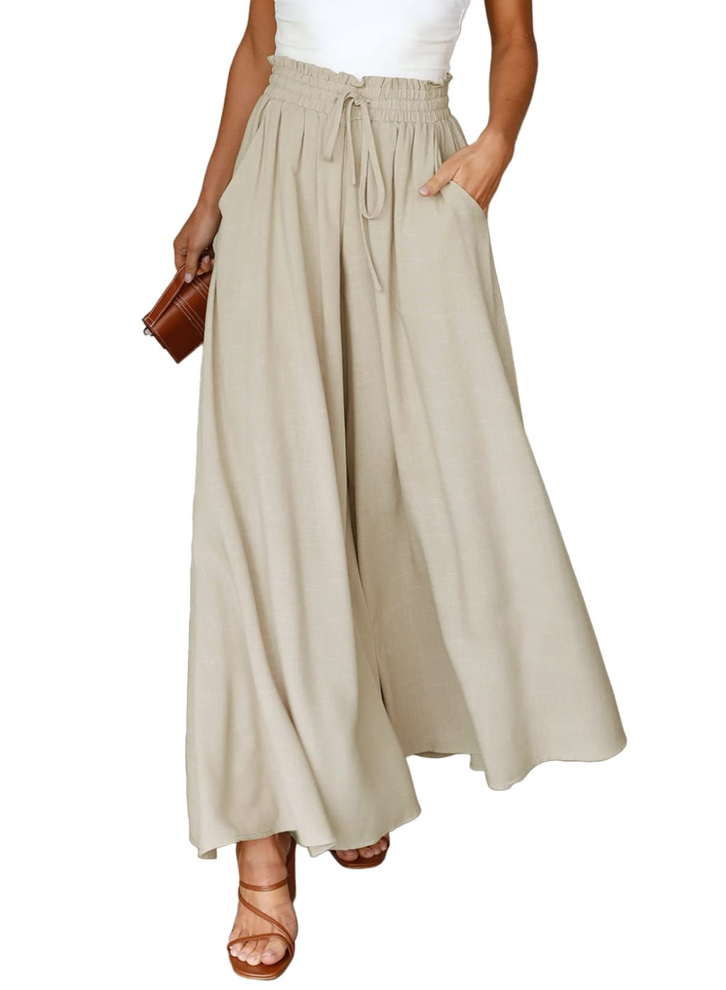 Dokotoo Pants for Women Casual Elastic Waist Wide Leg Pants with Pockets