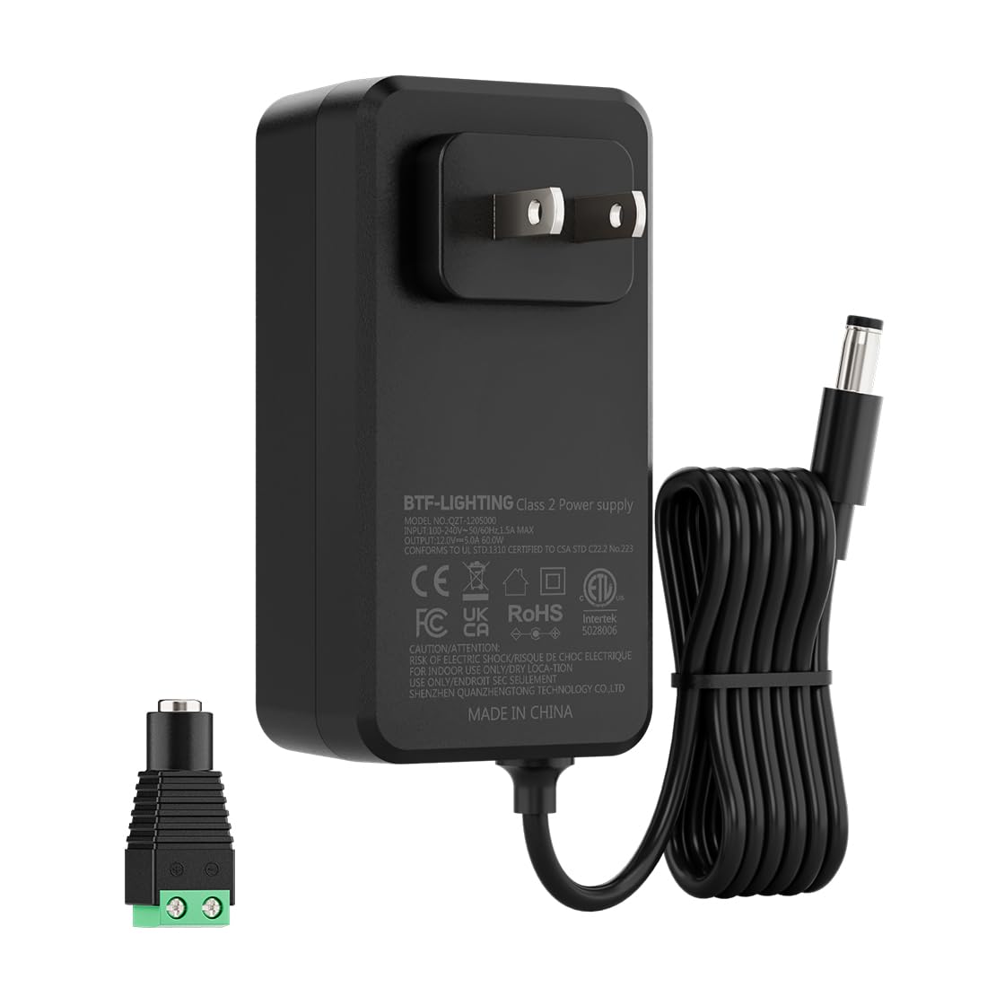 BTF-LIGHTING 12V 3A 36W Power Supply Adapter ETL Listed 100-240V AC to 12V DC Converter Class 2 Power Supply, 5.5x2.1mm Jack for Low Voltage LED Strip Lights, CCTV, Router, Electronics