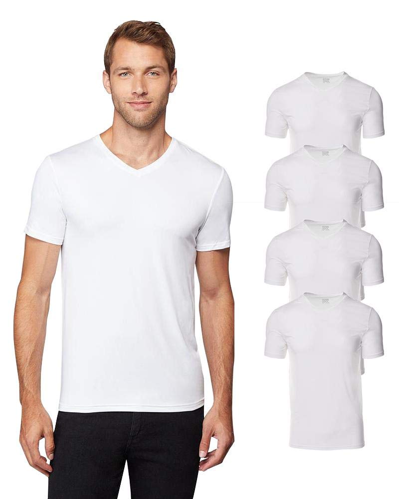 32 Degrees Men's 4 Pack Cool V-Neck T-Shirt, Anti-Odor, Quick Dry Active, 4-Way Stretch